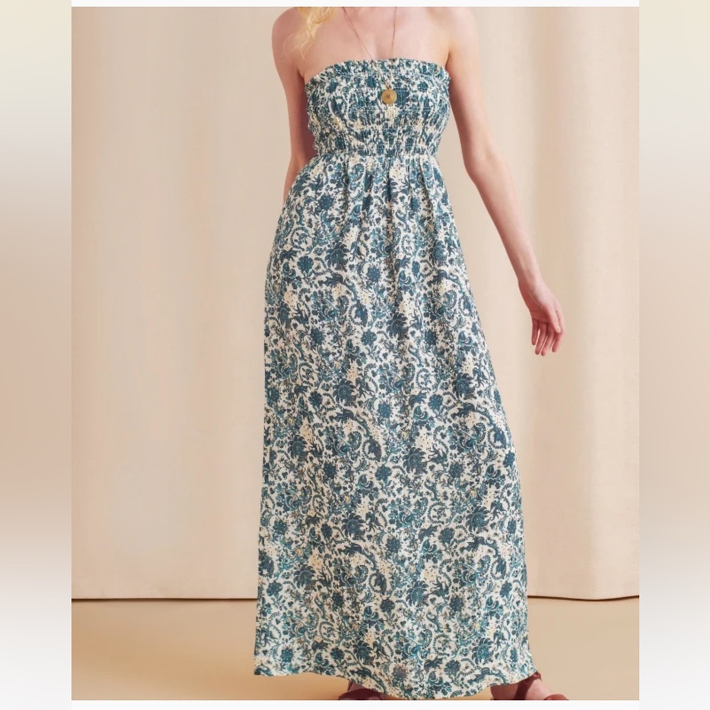 New With Tags Faherty Margarita Strapless Linen Dress Sz M